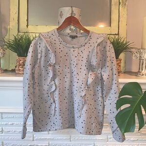 J. Crew Star Print Ruffle Accent Casual Gray Crewneck Sweatshirt Size M
